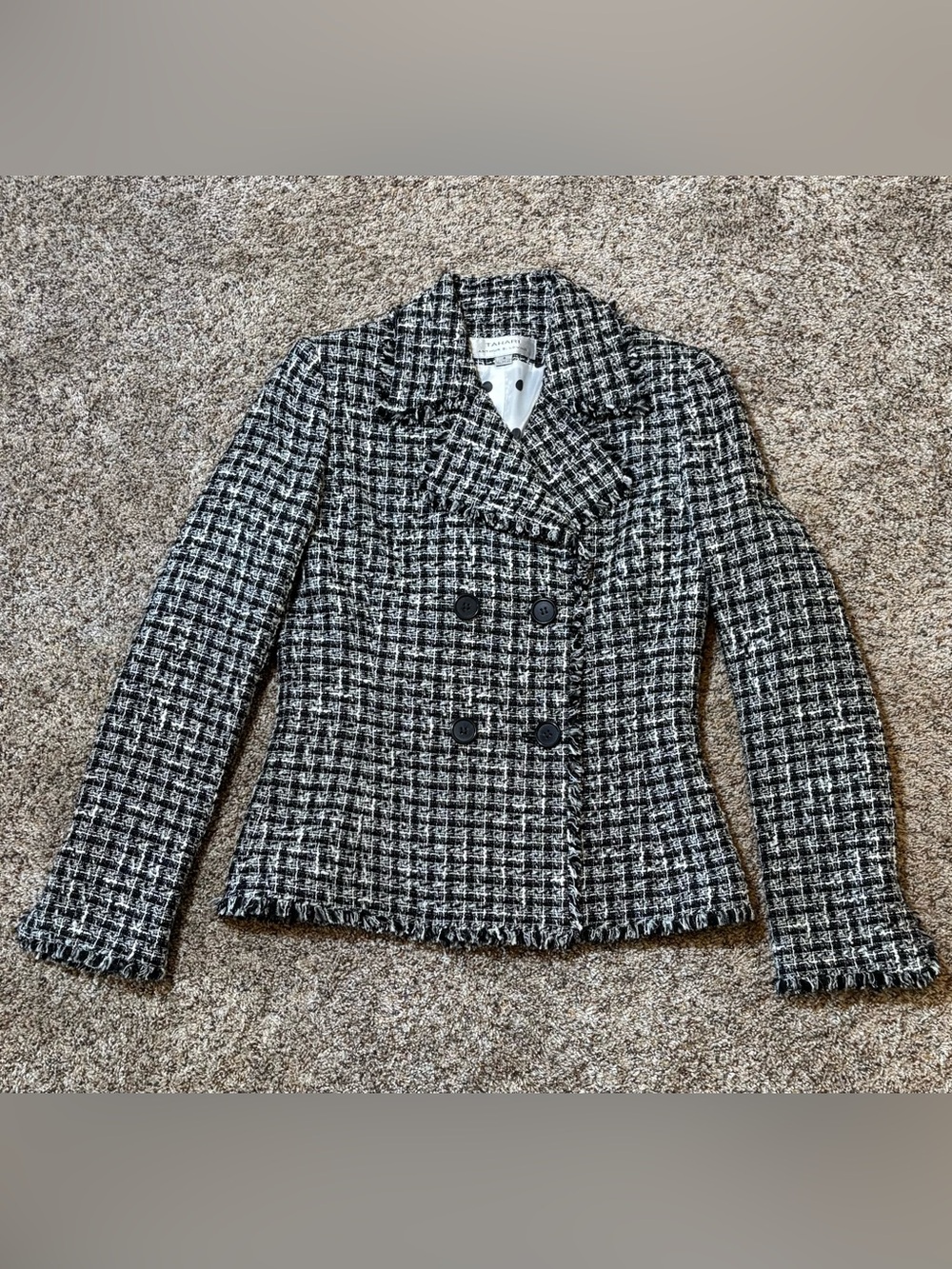 282. Tahari Arthur S Levine Tweed Double-Breasted Blazer, Size 4